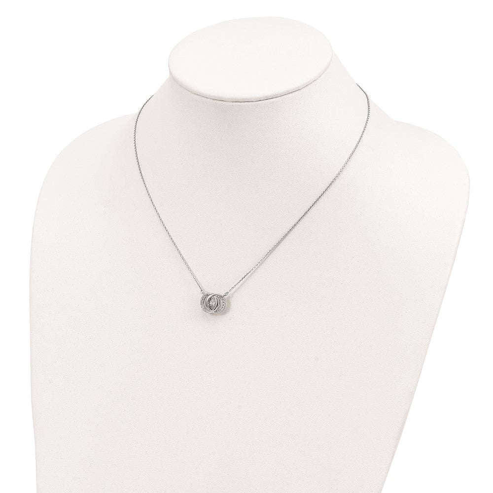 Sterling Silver Platinum-plate CZ w/two 1in ext. Necklace QG4649-15.5