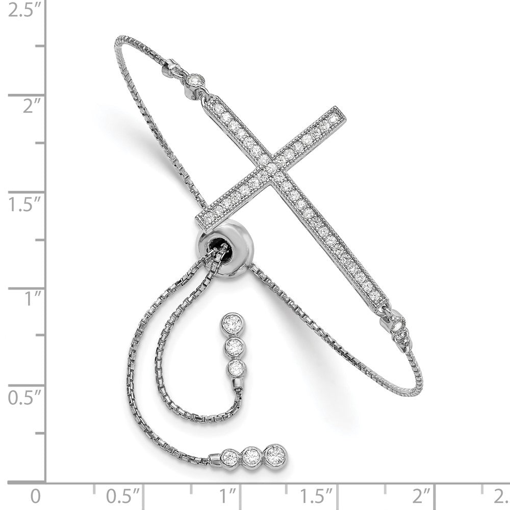Sterling Silver Rhodium-plated CZ Polished Adjustable Cross Bracelet QG4653