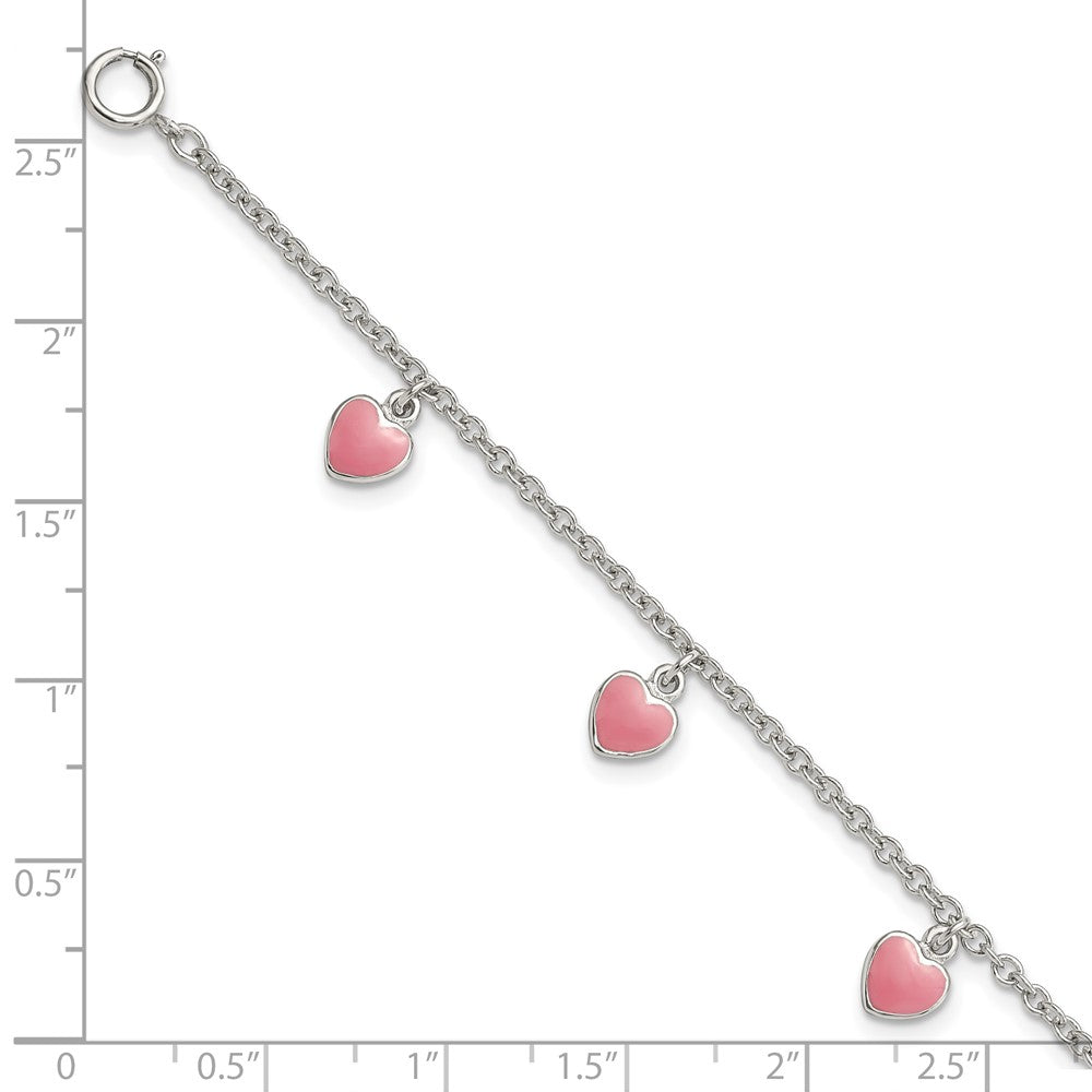 Sterling Silver Rhod-pltd Childs Enamel Hearts 5.5in w/.5in ext Bracelet QG4654-5.5