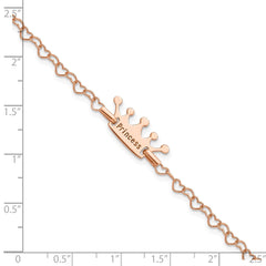 Sterling Silver Rose-tone Princess Crown Heart Link Children's Bracelet QG4657-6