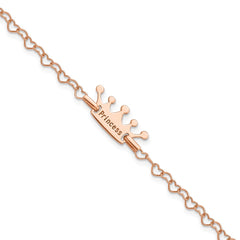 Sterling Silver Rose-tone Princess Crown Heart Link Children's Bracelet QG4657-6