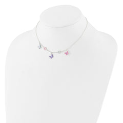 Sterling Silver Polished Enameled Floral & Butterfly Children's Necklace QG4660-14