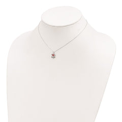 Sterling Silver Polished Red & Green Enameled Flower Children's Necklace QG4661-14