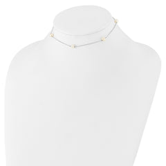 Sterling Silver Rhodium-plated 5-5.5mm White Semi-Round Freshwater Cultured Pearl 5-Station Children's 12 inch Necklace QG4662-12