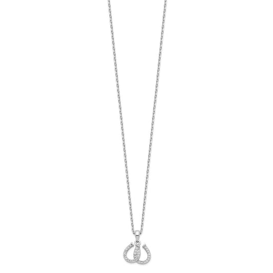 Sterling Silver Rhodium-plated CZ Double Horseshoe Necklace QG4667-15.5