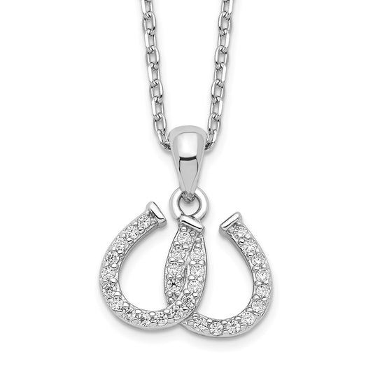 Sterling Silver Rhodium-plated CZ Double Horseshoe Necklace QG4667-15.5