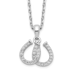 Sterling Silver Rhodium-plated CZ Double Horseshoe Necklace QG4667-15.5