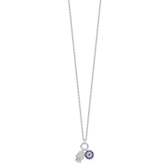 Sterling Silver Rhod-plated CZ Eye and Hamsa Charm Necklace QG4670-17