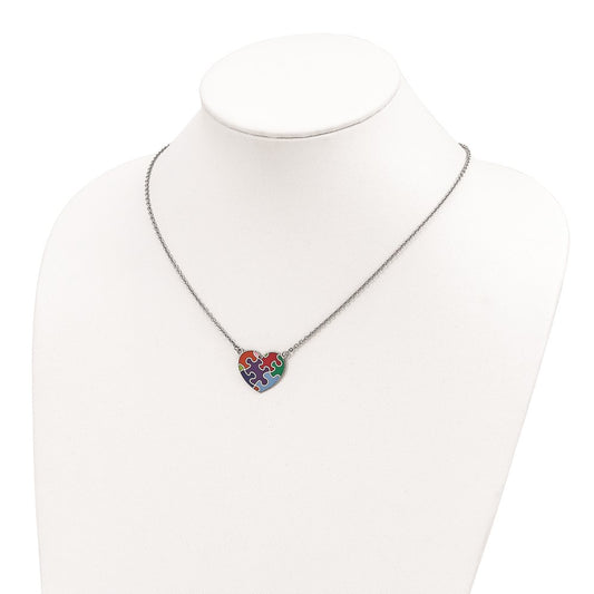 Sterling Silver Rhod-plated Enameled Autism Heart Necklace QG4677-18