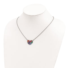 Sterling Silver Rhod-plated Enameled Autism Heart Necklace QG4677-18