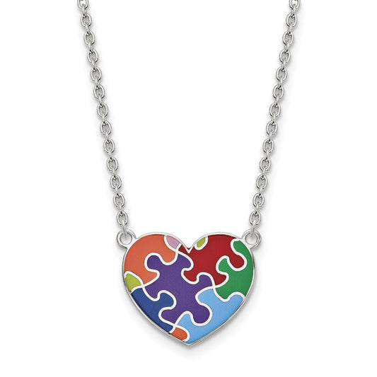 Sterling Silver Rhod-plated Enameled Autism Heart Necklace QG4677-18