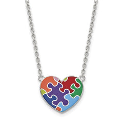 Sterling Silver Rhod-plated Enameled Autism Heart Necklace QG4677-18