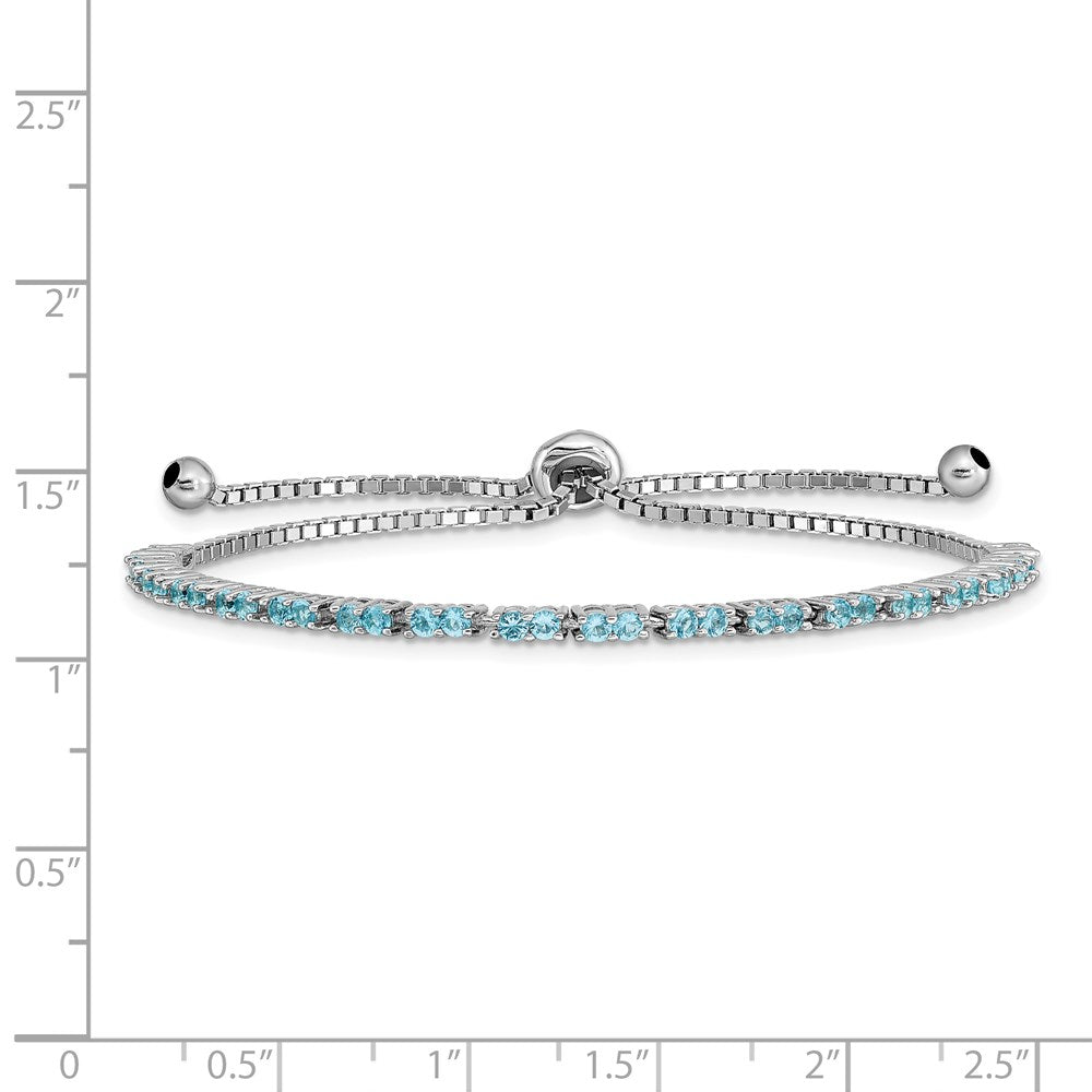 Sterling Silver Rhod-plated December Lt Blue CZ Adjustable Bracelet QG4757DEC