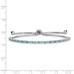 Sterling Silver Rhod-plated December Lt Blue CZ Adjustable Bracelet QG4757DEC