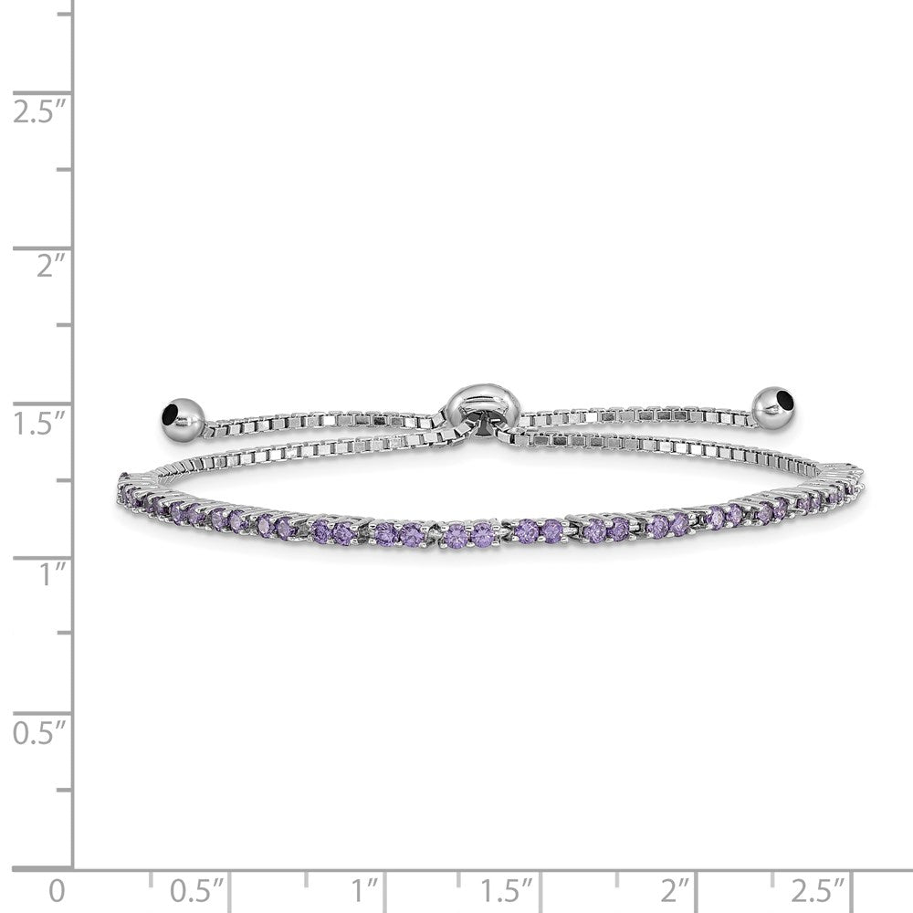 Sterling Silver Rhod-plated February Purple CZ Adjustable Bracelet QG4757FEB