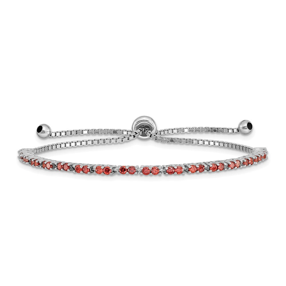 Sterling Silver Rhod-plated January Red CZ Adjustable Bracelet QG4757JAN