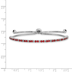 Sterling Silver Rhodium Plated July Red CZ Adjustable Bracelet QG4757JUL