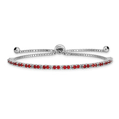Sterling Silver Rhodium Plated July Red CZ Adjustable Bracelet QG4757JUL