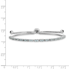 Sterling Silver Rhod-plated March Light Blue CZ Adjustable Bracelet QG4757MAR