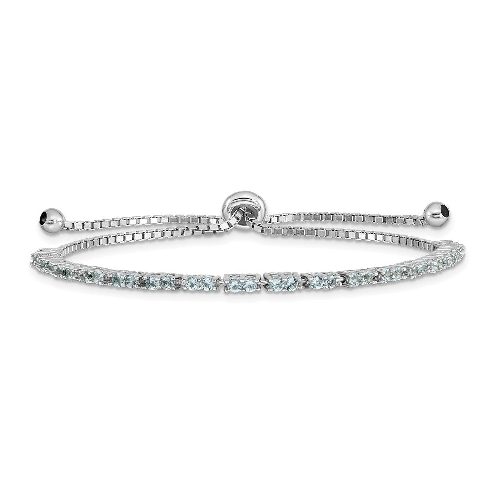 Sterling Silver Rhod-plated March Light Blue CZ Adjustable Bracelet QG4757MAR