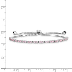 Sterling Silver Rhodium Plated October Pink CZ  Adjustable Bracelet QG4757OCT