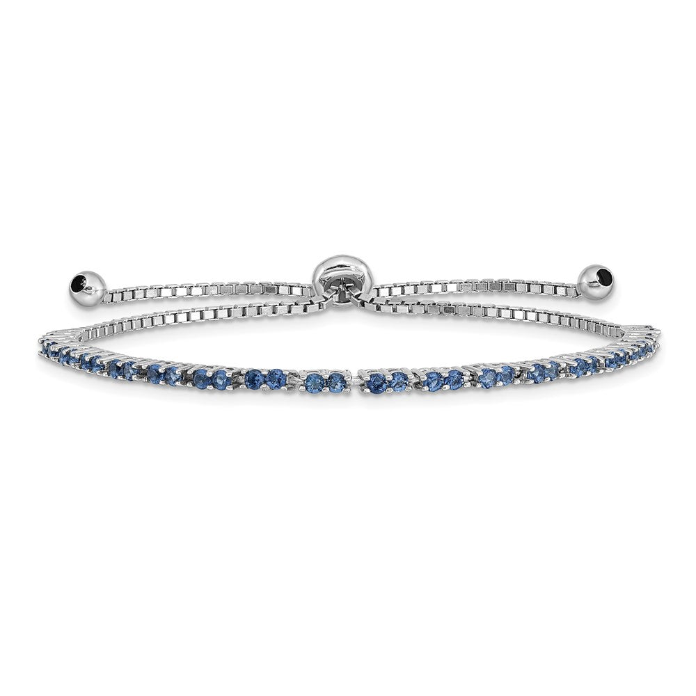 Sterling Silver Rhod-plated September Blue CZ Adjustable Bracelet QG4757SEP