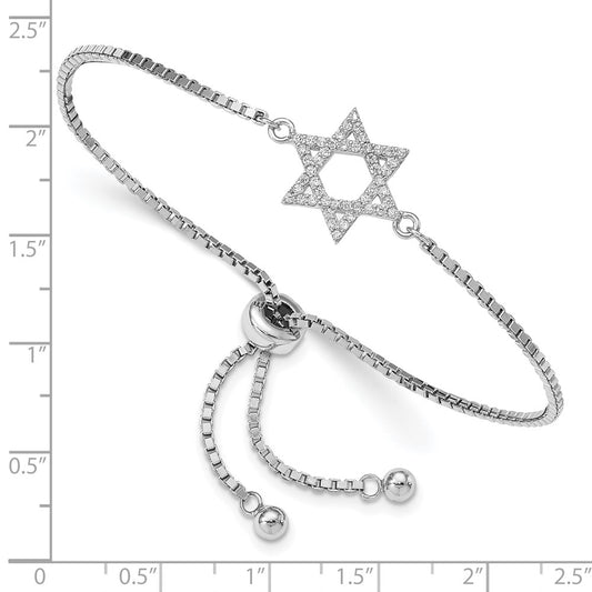 Sterling Silver Rhodium-plated CZ Star of David Adjustable Bracelet QG4759