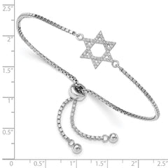 Sterling Silver Rhodium-plated CZ Star of David Adjustable Bracelet QG4759