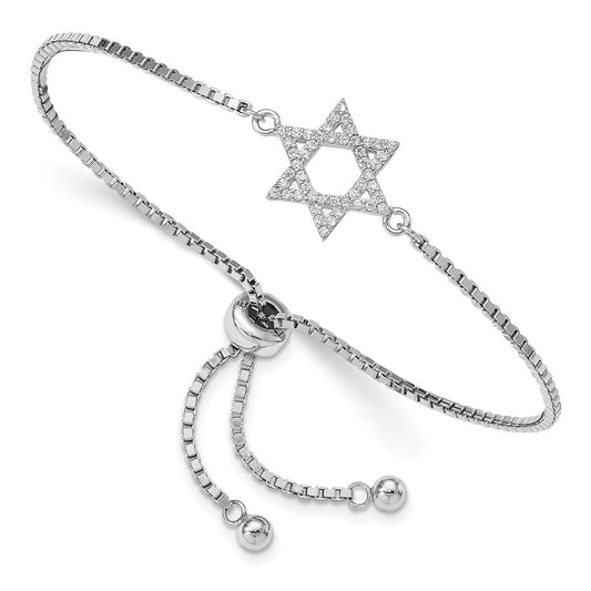 Sterling Silver Rhodium-plated CZ Star of David Adjustable Bracelet QG4759