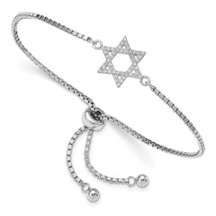 Sterling Silver Rhodium-plated CZ Star of David Adjustable Bracelet QG4759