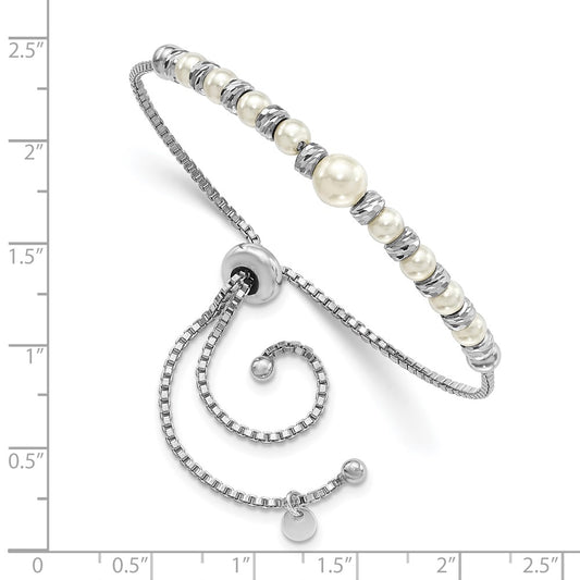 Sterling Silver RH-plated D/C Beads Glass Pearl Adjustable Bracelet QG4762