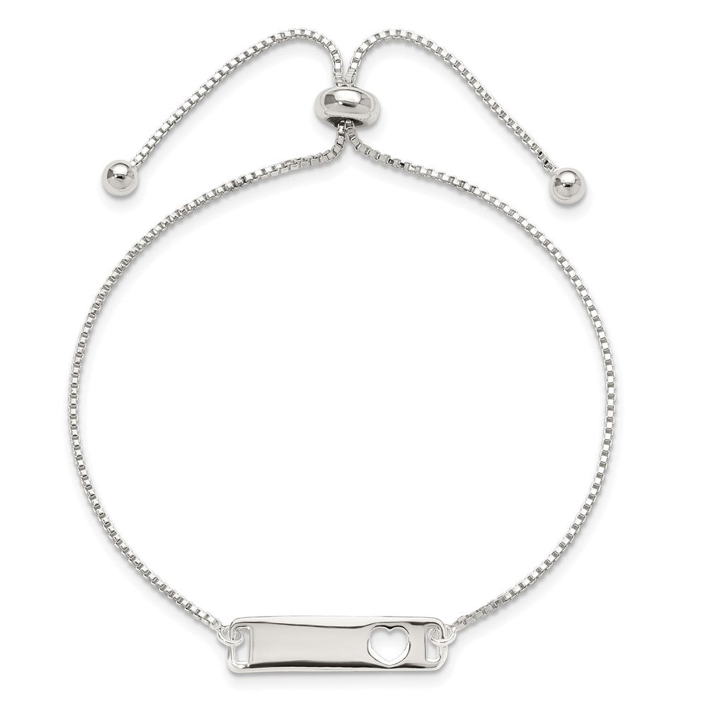 Sterling Silver Polished Bar w/ Heart Adjustable Bracelet QG4765