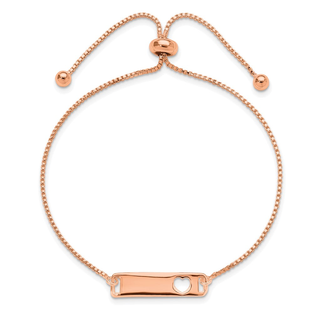 Sterling Silver Rose Gold-tone Polished Bar w/ Heart Adjustable Bracelet QG4765RP