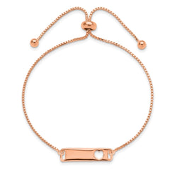 Sterling Silver Rose Gold-tone Polished Bar w/ Heart Adjustable Bracelet QG4765RP