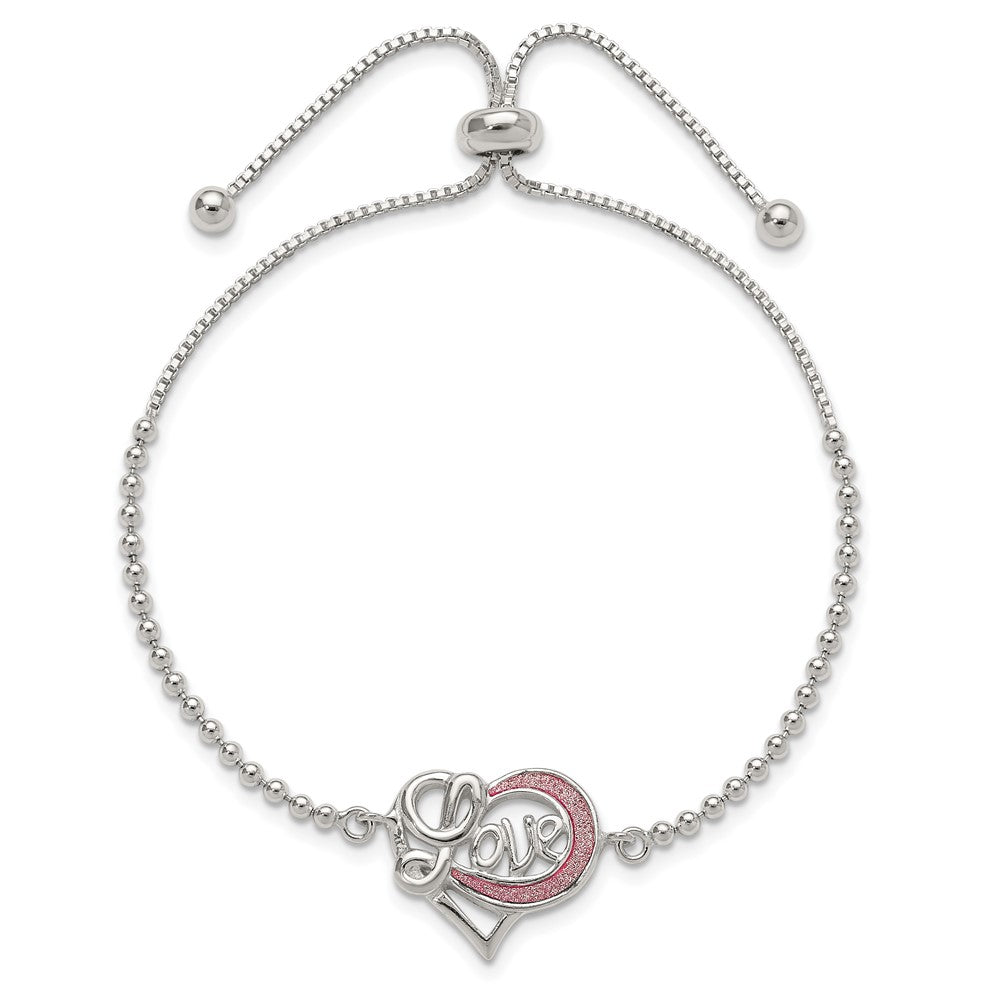 Sterling Silver Glitter Infused Infinity LOVE Adjustable Bracelet QG4768
