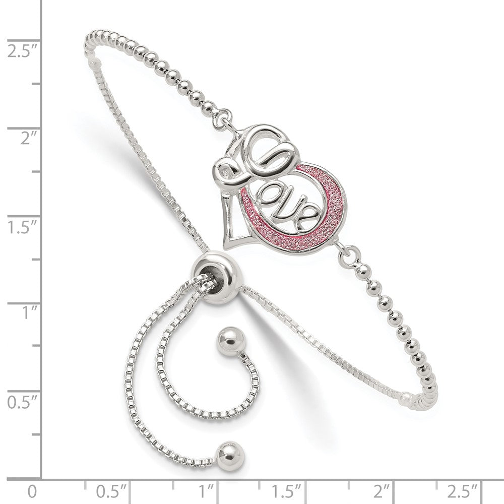 Sterling Silver Glitter Infused Infinity LOVE Adjustable Bracelet QG4768
