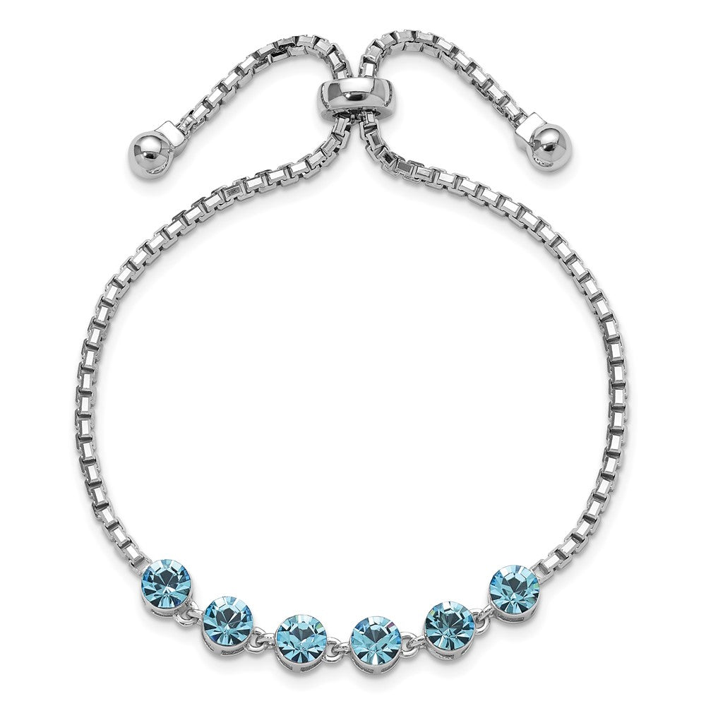 Sterling Silver Rhodium-plated Blue Crystal Adjustable Bracelet QG4771