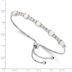Sterling Silver RH-plated Created Opal and CZ Adjustable Bracelet QG4776