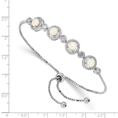 Sterling Silver RH-plated Created Opal and CZ Adjustable Bracelet QG4777