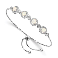 Sterling Silver RH-plated Created Opal and CZ Adjustable Bracelet QG4777