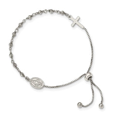 Sterling Silver Miraculous Medal Adjustable Bracelet QG4778