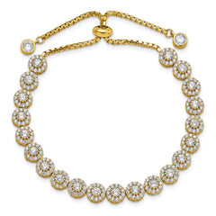 Sterling Silver Gold-tone CZ Halo Adjustable Bracelet QG4779