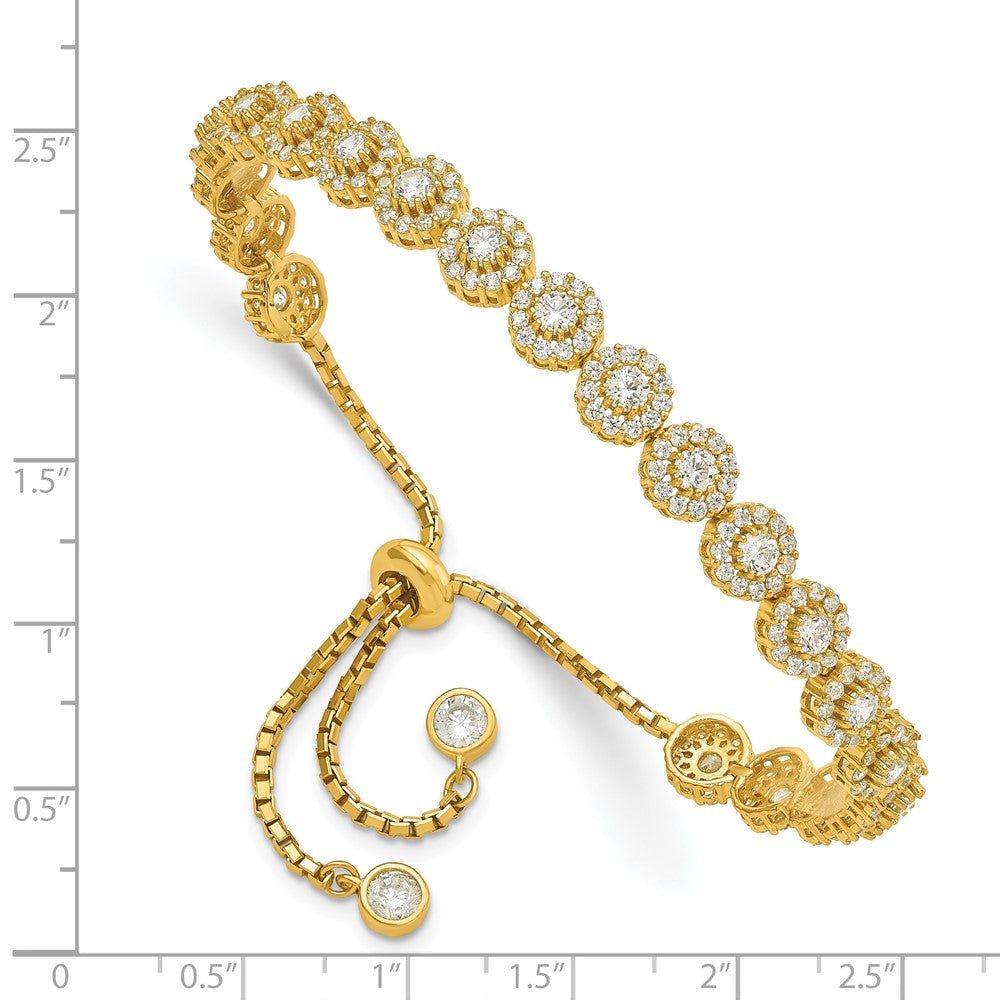 Sterling Silver Gold-tone CZ Halo Adjustable Bracelet QG4779