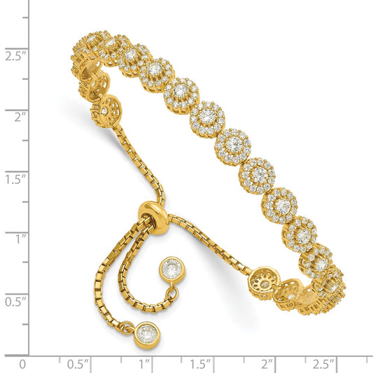 Sterling Silver Gold-tone CZ Halo Adjustable Bracelet QG4779