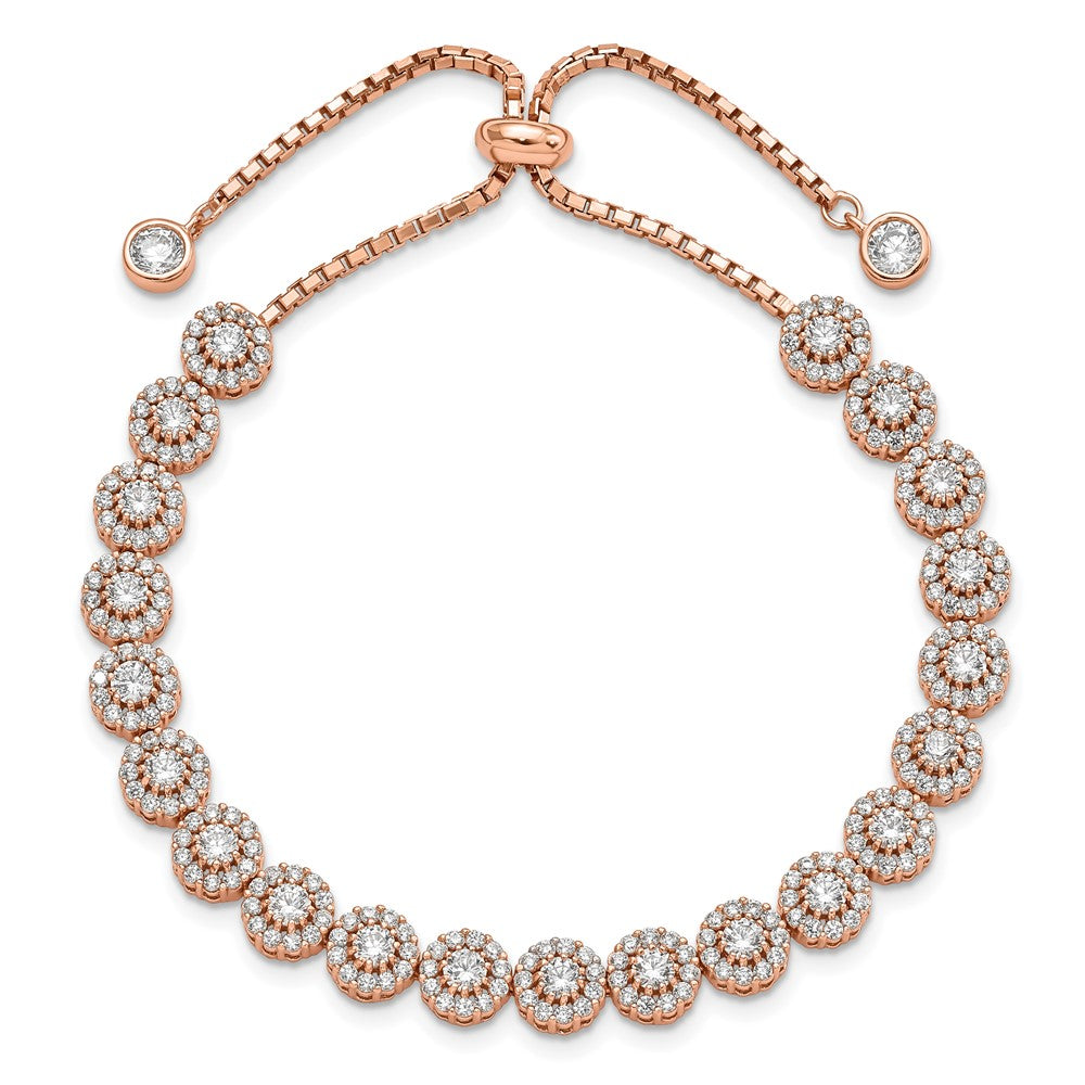 Sterling Silver Rose-tone CZ Halo Adjustable Bracelet QG4780