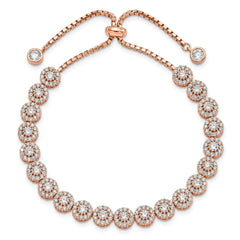 Sterling Silver Rose-tone CZ Halo Adjustable Bracelet QG4780