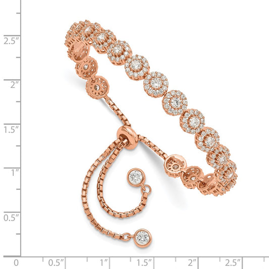 Sterling Silver Rose-tone CZ Halo Adjustable Bracelet QG4780