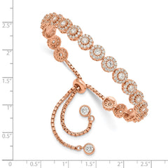 Sterling Silver Rose-tone CZ Halo Adjustable Bracelet QG4780
