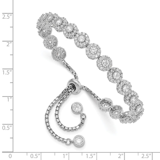 Sterling Silver Rhodium-plated CZ Halo Adjustable Bracelet QG4781
