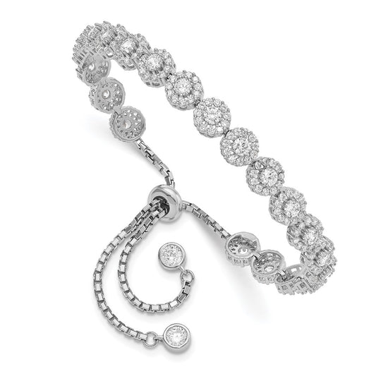 Sterling Silver Rhodium-plated CZ Halo Adjustable Bracelet QG4781